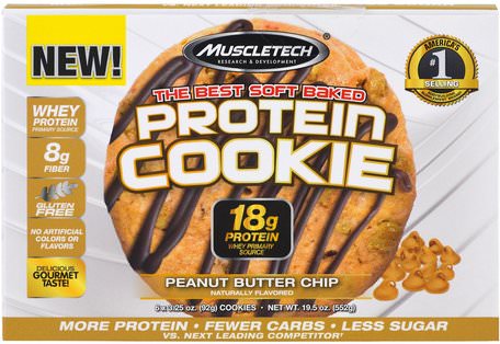 The Best Soft Baked Protein Cookie, Peanut Butter Chip, 6 Cookies, 3.25 oz (92 g) Each by Muscletech-Sporter