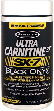 Ultra Carnitine 3X, SX-7, Black Onyx, 120 Caplets by Muscletech-Kosttillskott, Aminosyror, Sport, L Karnitin