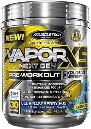 VaporX5 Next Gen, Pre-Workout, Blue Raspberry Fusion, 9.40 oz (266 g) by Muscletech-Kosttillskott, Vassleprotein, Sport