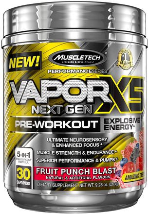 VaporX5 Next Gen, Pre-Workout, Fruit Punch Blast, 9.28 oz (263 g) by Muscletech-Sport, Muskel