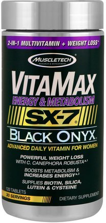 Vitamax, Energy & Metabolism, SX-7 Black Onyx, For Women, 120 Tablets by Muscletech-Viktminskning, Kost, Sport
