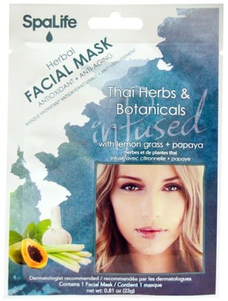 Herbal Facial Mask, Thai Herbs & Botanicals, With Lemon Grass + Papaya, 1 Facial Mask by My Spa Life-Skönhet, Ansiktsmasker, Plåtsmaskor, Ansiktsvård, Hudtyp Anti-Åldrande Hud
