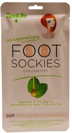 Invigorating Foot Sockies, Spearmint & Tea Tree Oil, 1 Pair Foot Masks, 0.89 oz (25 g) by My Spa Life-Bad, Skönhet, Fotfotvård