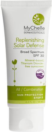 Replenishing Solar Defense, SPF 30, Step 6, 2.3 fl oz (68 ml) by MyChelle Dermaceuticals-Bad, Skönhet, Solskyddsmedel, Spf 30-45, Ansiktsvård, Hud