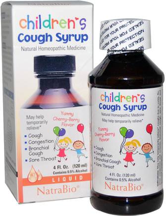 Childrens Cough Syrup, Yummy Cherry-Berry Flavor, 4 fl oz (120 ml) by NatraBio-Barns Hälsa, Kall Influensa Hosta