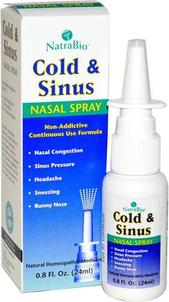Cold & Sinus, Nasal Spray, 0.8 fl oz (24 ml) by NatraBio-Hälsa, Nasal Hälsa, Nässpray, Kall Influensa Och Virus, Kall Och Influensa