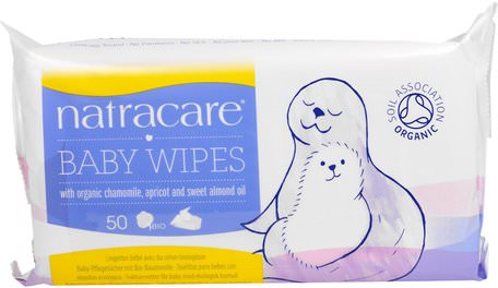 Baby Wipes with Organic Chamomile, Apricot and Sweet Almond Oil, 50 Wipes by Natracare-Barns Hälsa, Diapering, Barnservetter