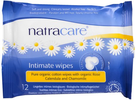 Certified Organic Cotton Intimate Wipes, 12 Wipes by Natracare-Bad, Skönhet, Kvinna, Personlig Hygien
