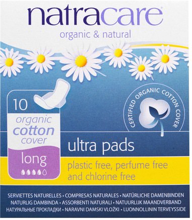 Ultra Pads, Organic Cotton Cover, Long, 10 Pads by Natracare-Hälsa, Kvinnor, Kvinna
