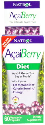AcaiBerry Diet, Acai & Green Tea Superfoods, 60 Veggie Caps by Natrol-Kosttillskott, Frukt Extrakt, Super Frukter, Acai Kapslar Softgels, Viktminskning, Kost