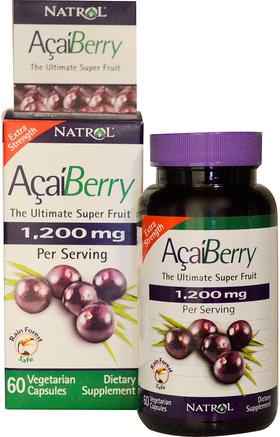 AcaiBerry, The Ultimate Super Fruit, Extra Strength, 1.200 mg, 60 Veggie Caps by Natrol-Kosttillskott, Antioxidanter, Frukt Extrakt, Super Frukter, Acai Kapslar Softgels