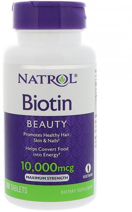 Biotin, 10.000 mcg, 100 Tablets by Natrol-Vitaminer, Vitamin B, Biotin