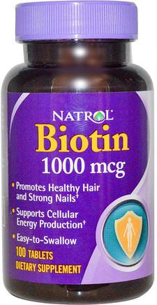 Biotin, 1000 mcg, 100 Tablets by Natrol-Vitaminer, Vitamin B, Biotin