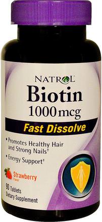 Biotin, Fast Dissolve, Strawberry Flavor, 1.000 mcg, 90 Tablets by Natrol-Vitaminer, Vitamin B, Biotin