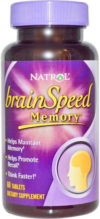 BrainSpeed Memory, 60 Tablets by Natrol-Hälsa, Uppmärksamhet Underskott Störning, Lägg Till, Adhd, Hjärna, Minne, Örter, Huperzine (Huperzin)