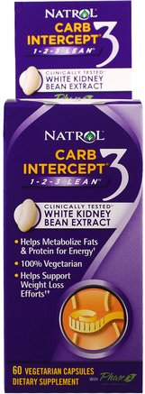 Carb Intercept 3, 60 Veggie Caps by Natrol-Kosttillskott, Vit Njurebönaxtrakt Fas 2, Hälsa, Diet