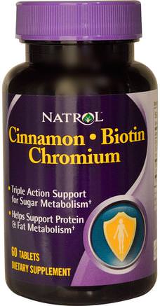 Cinnamon Biotin Chromium, 60 Tablets by Natrol-Örter, Kanel Extrakt, Mineraler, Krom Picolinate