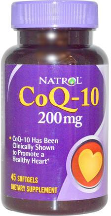 Co-Q10, 200 mg, 45 Softgels by Natrol-Kosttillskott, Koenzym Q10, Coq10 200 Mg