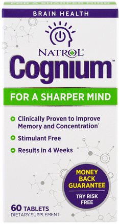Cognium, 60 Tablets by Natrol-Hälsa, Uppmärksamhet Underskott Störning, Lägg Till, Adhd, Hjärna, Minne