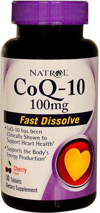 CoQ-10, Fast Dissolve, Cherry Flavor, 100 mg, 30 Tablets by Natrol-Kosttillskott, Koenzym Q10