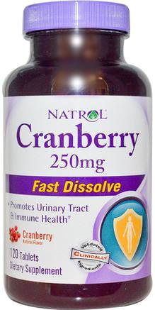 Cranberry, Fast Dissolve, 250 mg, 120 Tablets by Natrol-Örter, Tranbär