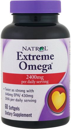 Extreme Omega, 2.400 mg, 60 Softgels by Natrol-Kosttillskott, Efa Omega 3 6 9 (Epa Dha), Fiskolja