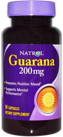Guarana, 200 mg, 90 Capsules by Natrol-Hälsa, Uppmärksamhet Underskott Störning, Lägg Till, Adhd, Hjärna, Minne