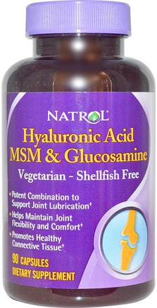 Hyaluronic Acid MSM & Glucosamine, 90 Capsules by Natrol-Kosttillskott, Glukosamin, Artrit