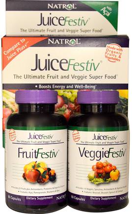JuiceFestiv, The Ultimate Fruit and Veggie Superfood, 2 Bottles, 60 Capsules Each by Natrol-Kosttillskott, Superfoods