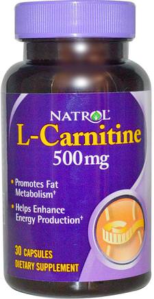 L-Carnitine, 500 mg, 30 Capsules by Natrol-Kosttillskott, Aminosyror, L Karnitin