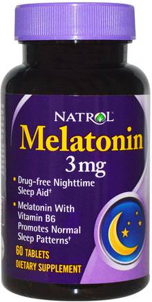 Melatonin, 3 mg, 60 Tablets by Natrol-Kosttillskott, Sömn, Melatonin