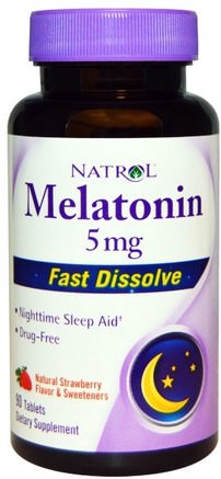 Melatonin, Fast Dissolve, Strawberry, 5 mg, 90 Tablets by Natrol-Tillskott, Melatonin 5 Mg