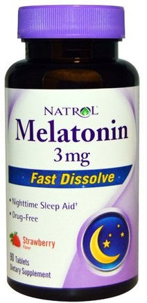 Melatonin, Fast Dissolve, Strawberry Flavor, 3 mg, 90 Tablets by Natrol-Tillskott, Melatonin 3 Mg
