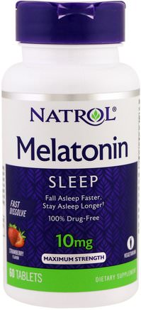 Melatonin, Sleep, Fast Dissolve, Strawberry, 10 mg, 60 Tablets by Natrol-Kosttillskott, Sömn, Melatonin