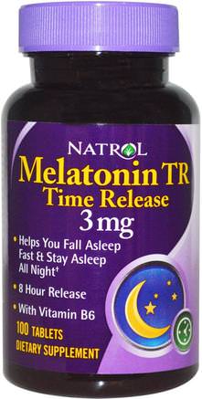 Melatonin TR, Time Release, 3 mg, 100 Tablets by Natrol-Kosttillskott, Sömn, Melatonin