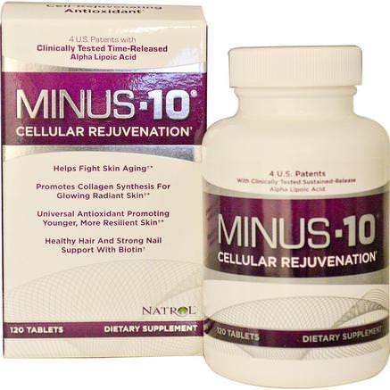 Minus-10 Cellular Rejuvenation, Alpha Lipoic Acid, 120 Tablets by Natrol-Kosttillskott, Antioxidanter, Alfa Lipoinsyra