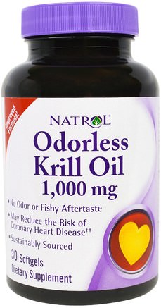 Odorless Krill Oil, 1.000 mg, 30 Softgels by Natrol-Kosttillskott, Efa Omega 3 6 9 (Epa Dha), Krillolja