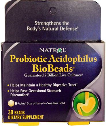 Probiotic Acidophilus BioBeads, 30 Beads by Natrol-Kosttillskott, Probiotika, Stabiliserade Probiotika, Acidophiluspärlor