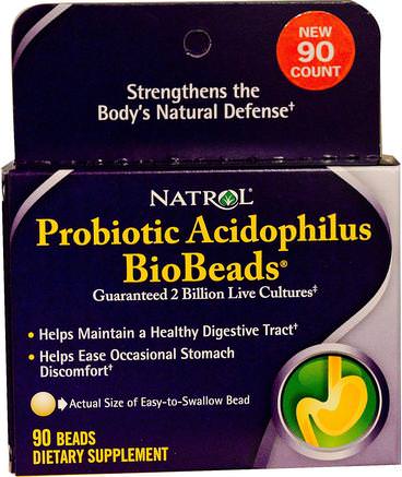 Probiotic Acidophilus BioBeads, 90 Beads by Natrol-Kosttillskott, Probiotika, Stabiliserade Probiotika, Acidophiluspärlor