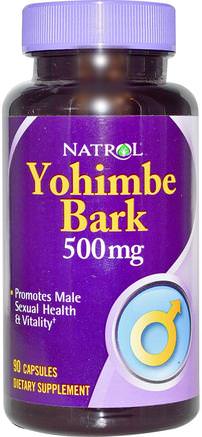 Yohimbe Bark, 500 mg, 90 Capsules by Natrol-Hälsa, Män, Yohimbe