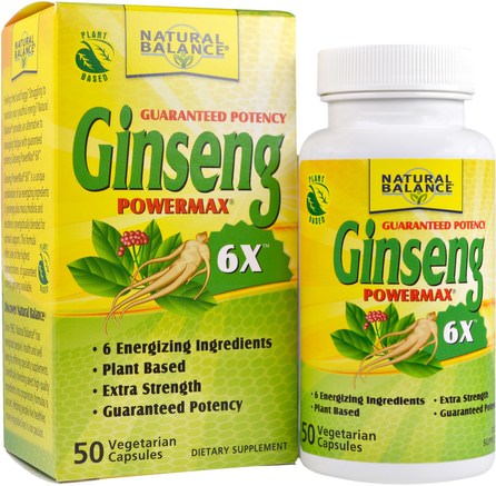 Ginseng Powermax 6X, 50 Veggie Caps by Natural Balance-Kosttillskott, Adaptogen, Kall Influensa Och Viral Ginseng