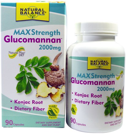 Glucomannan, Maximum Strength, 2000 mg, 90 Capsules by Natural Balance-Kosttillskott, Fiber, Glukomannan (Konjacrot)