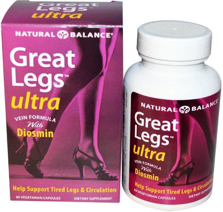 Great Legs, Ultra Vein Formula, 60 Veggie Caps by Natural Balance-Hälsa, Kvinnor