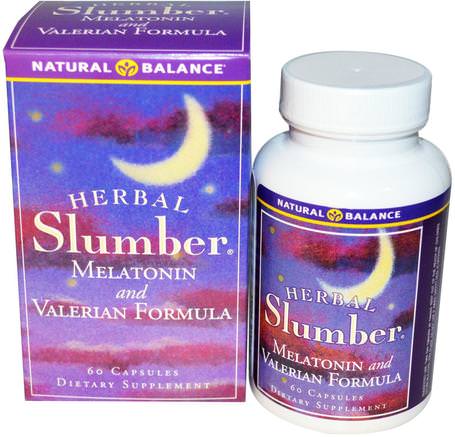 Herbal Slumber, Melatonin and Valerian Formula, 60 Veggie Caps by Natural Balance-Kosttillskott, Sömn