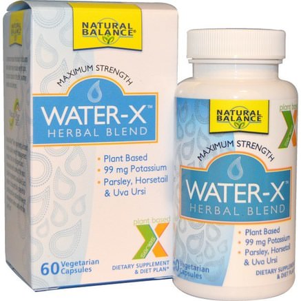Water-X, Herbal Blend, Maximum Strength, 60 Veggie Caps by Natural Balance-Hälsa, Kost