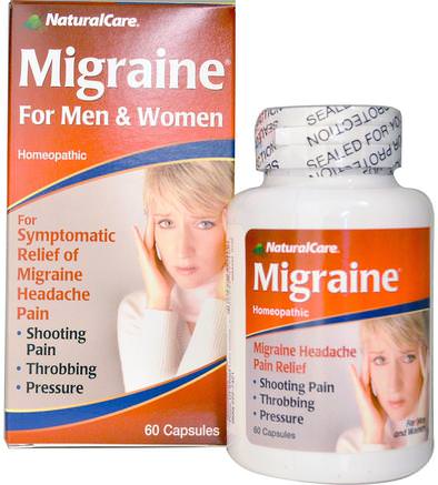 Migraine, For Men and Women, 60 Capsules by Natural Care-Kosttillskott, Homeopati, Hälsa, Huvudvärk