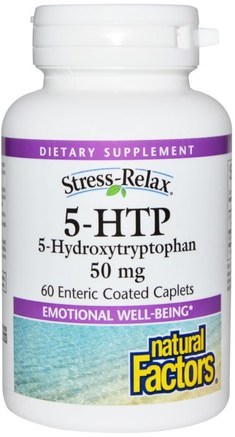 Stress-Relax, 5-HTP, 50 mg, 60 Enteric Coated Caplets by Natural Factors-Kosttillskott, 5-Htp, 5-Htp 50 Mg