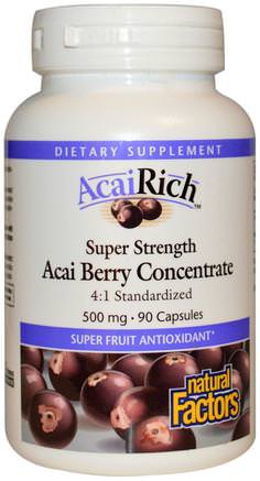 AcaiRich, Acai Berry Concentrate, 500 mg, 90 Capsules by Natural Factors-Kosttillskott, Frukt Extrakt, Super Frukter, Acai Kapslar Softgels
