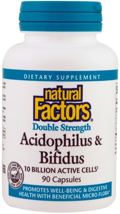 Acidophilus & Bifidus, Double Strength, 10 Billion Active Cells, 90 Capsules by Natural Factors-Kosttillskott, Probiotika