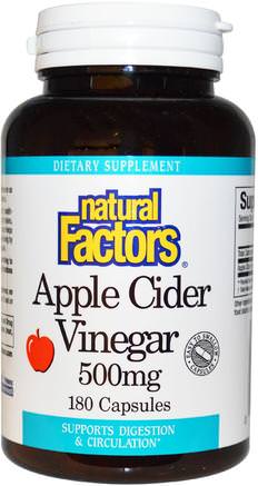Apple Cider Vinegar, 500 mg, 180 Capsules by Natural Factors-Kosttillskott, Äppelcidervinäger
